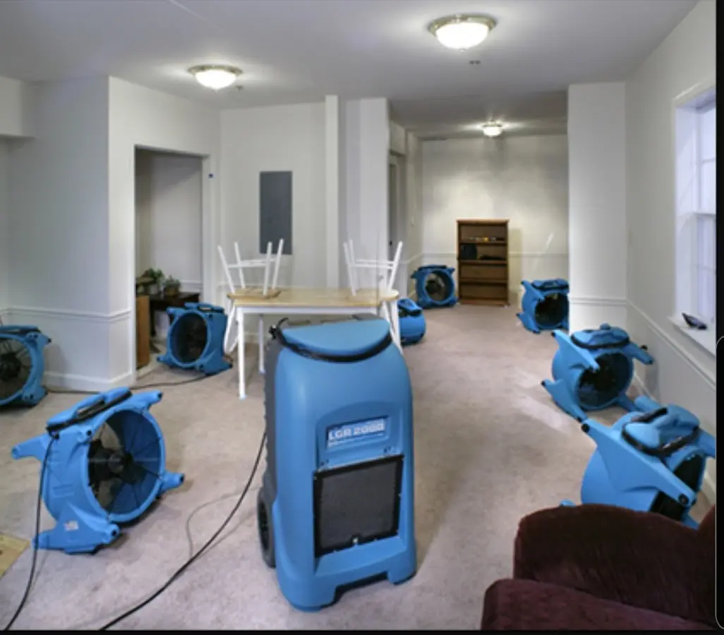 Air movers and dehumidifier setup for Water Extraction & Removal in Brazil